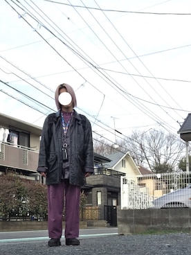 「パジャマ」｜「アイテム（ジャケット/アウター）」を使った、かんぱんさん（メンズ・169cm）の春コーディネート