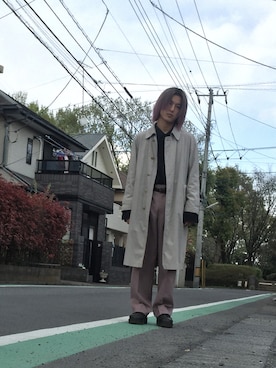 「厚底」｜「アイテム（ステンカラーコート）」を使った、かんぱんさん（メンズ・169cm）の春コーディネート