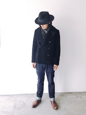 「Y's（ワイズ）のアイテム（ピーコート）」を使った、darihatさん（メンズ・170cm）の冬コーディネート