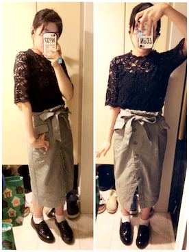 「LOWRYS FARM（ローリーズファーム）の★キャミソール付★レースハイネックプルオーバー　757677 （Tシャツ/カットソー、ブラック系）」を使った、Mon½さん（レディース・162cm）の夏コーディネート