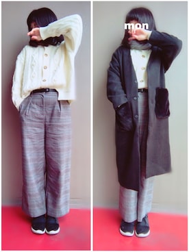 「無印良品（ムジルシリョウヒン）のアイテム（Tシャツ/カットソー、ホワイト系）」を使った、Mon½さん（レディース・162cm）の冬コーディネート