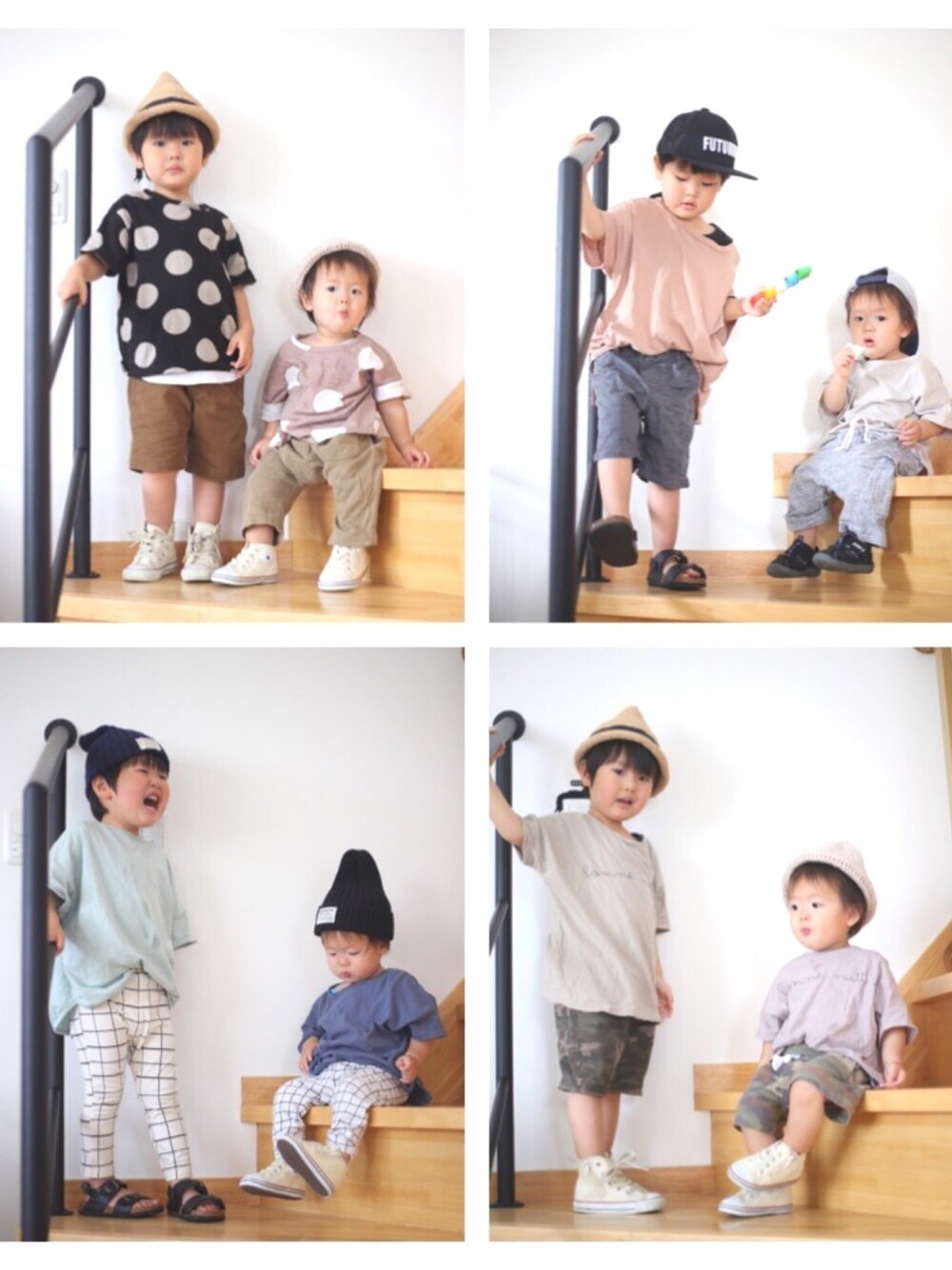 「韓国子供服、monmimi、リンクコーデ」｜「UNIQLOのBOYS イージーショートパンツ（ツイル）（その他パンツ、ブラウン系）」を使った、takeさん（キッズ・90cm）の夏コーディネートの1枚目の写真