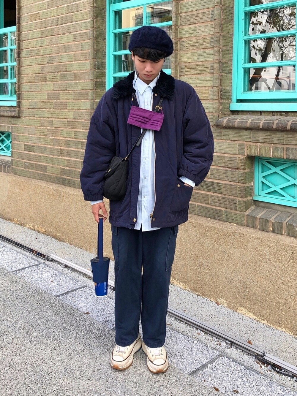「ootd、街頭穿搭、復古、converse、古著、fashion、STYLE、outfit、今日の服、WEAR」｜「CONVERSEのアイテム（スニーカー、ホワイト系）」を使った、Luさん（メンズ・170cm）の冬コーディネートの1枚目の写真