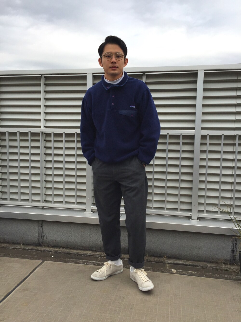 「patagonia、YAECA、Onitsuka Tiger、l.l.bean、spring、winter、outdoor、TOKYO」｜「patagoniaのアイテム（ブルゾン、ブルー系）」を使った、Kohei Eguchiさん（メンズ・175cm）の冬コーディネートの1枚目の写真