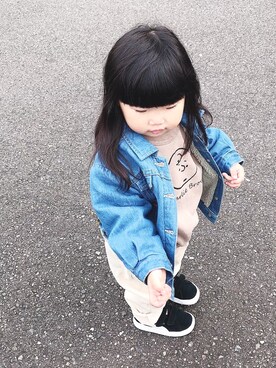 「petit main（プティマイン）のアイテム（デニムジャケット）」を使った、はゆ‪☺︎‬さん（キッズ・80cm）の秋コーディネート