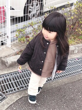「allolun.（オールオルン）のアイテム（ジャケット/アウター）」を使った、はゆ‪☺︎‬さん（キッズ・80cm）の冬コーディネート