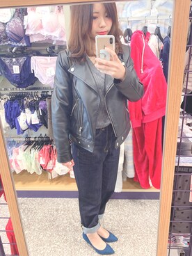 「アベイル」｜「アイテム（ライダースジャケット）」を使った、chie♡*.さん（レディース・153cm）の秋コーディネート