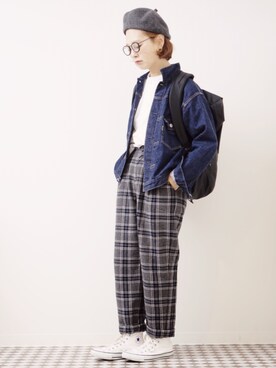 「BEAMS BOY（ビームスボーイ）のアイテム（ハンチング/ベレー帽）」を使った、よちさん（レディース・157cm）の秋コーディネート