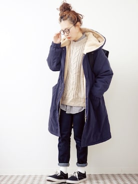 「ゆるニット」｜「アイテム（モッズコート）」を使った、よちさん（レディース・157cm）の秋コーディネート