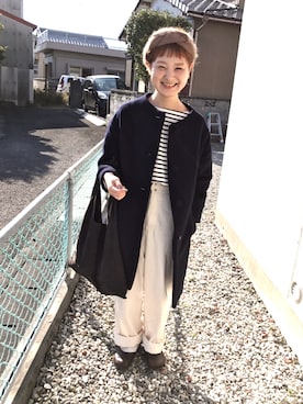 「ヘアバンド」｜「アイテム（ノーカラージャケット）」を使った、よちさん（レディース・157cm）の冬コーディネート