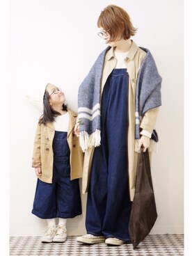 「親子でおそろい」｜「アイテム（ステンカラーコート）」を使った、よちさん（レディース・157cm）の冬コーディネート