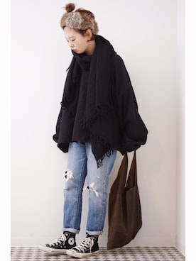 「アイテム（ヘアバンド）」を使った、よちさん（レディース・157cm）の秋コーディネート