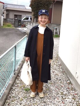「chambre de charme（シャンブルドゥシャーム）のアイテム（ステンカラーコート）」を使った、よちさん（レディース・157cm）の春コーディネート