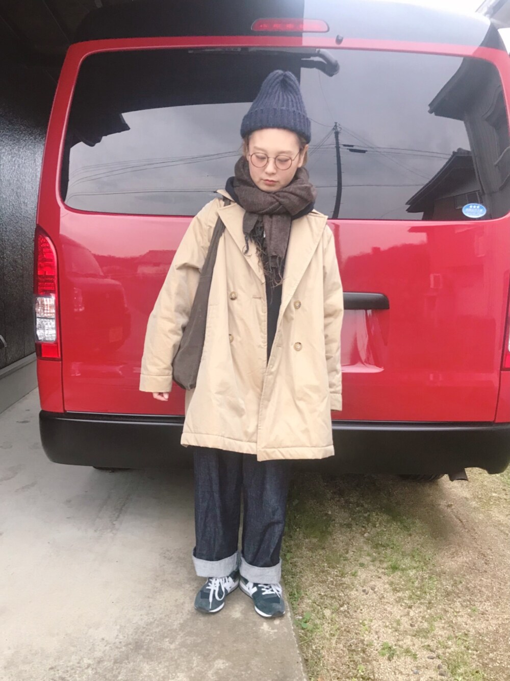 「ちょっとそこまで、買い出しコーデ、スーパーへお買い物」｜「HIGHLAND 2000のHIGHLAND２０００/ハイランド２０００/BOB CAP（ハット、ブルー系）」を使った、よちさん（レディース・157cm）の冬コーディネートの1枚目の写真