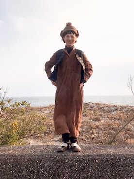 「DANTON（ダントン）のアイテム（ダウンベスト）」を使った、よちさん（レディース・157cm）の冬コーディネート