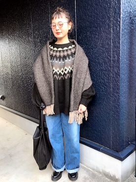 「アイテム（ストール/ショール）」を使った、よちさん（レディース・157cm）の冬コーディネート