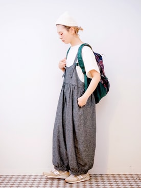 「ニットキャップ」｜「アイテム（オールインワン・サロペット）」を使った、よちさん（レディース・157cm）の夏コーディネート