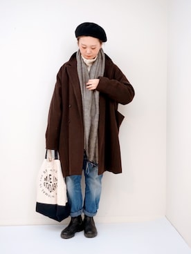 「ダブルボタン」｜「アイテム（チェスターコート）」を使った、よちさん（レディース・157cm）の冬コーディネート