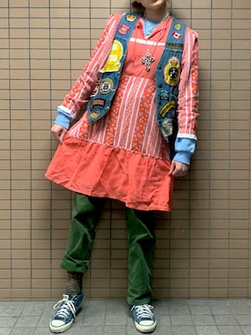 「古着」｜「アイテム（チュニック）」を使った、かんなさん（レディース・164cm）の春コーディネート