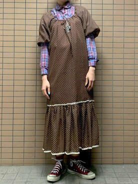 「70'sコーデ」｜「アイテム（ワンピース/ドレス）」を使った、かんなさん（レディース・164cm）の春コーディネート