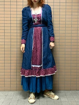「70'sコーデ」｜「アイテム（ワンピース/ドレス）」を使った、かんなさん（レディース・164cm）の春コーディネート