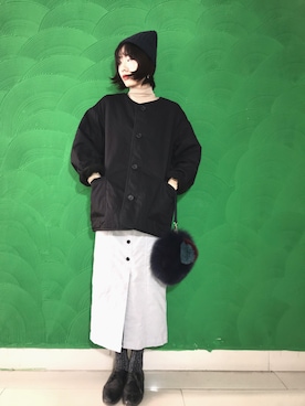 「COCO DEAL（ココディール）のアイテム（ノーカラージャケット）」を使った、大澤姑娘さん（レディース・165cm）の秋コーディネート
