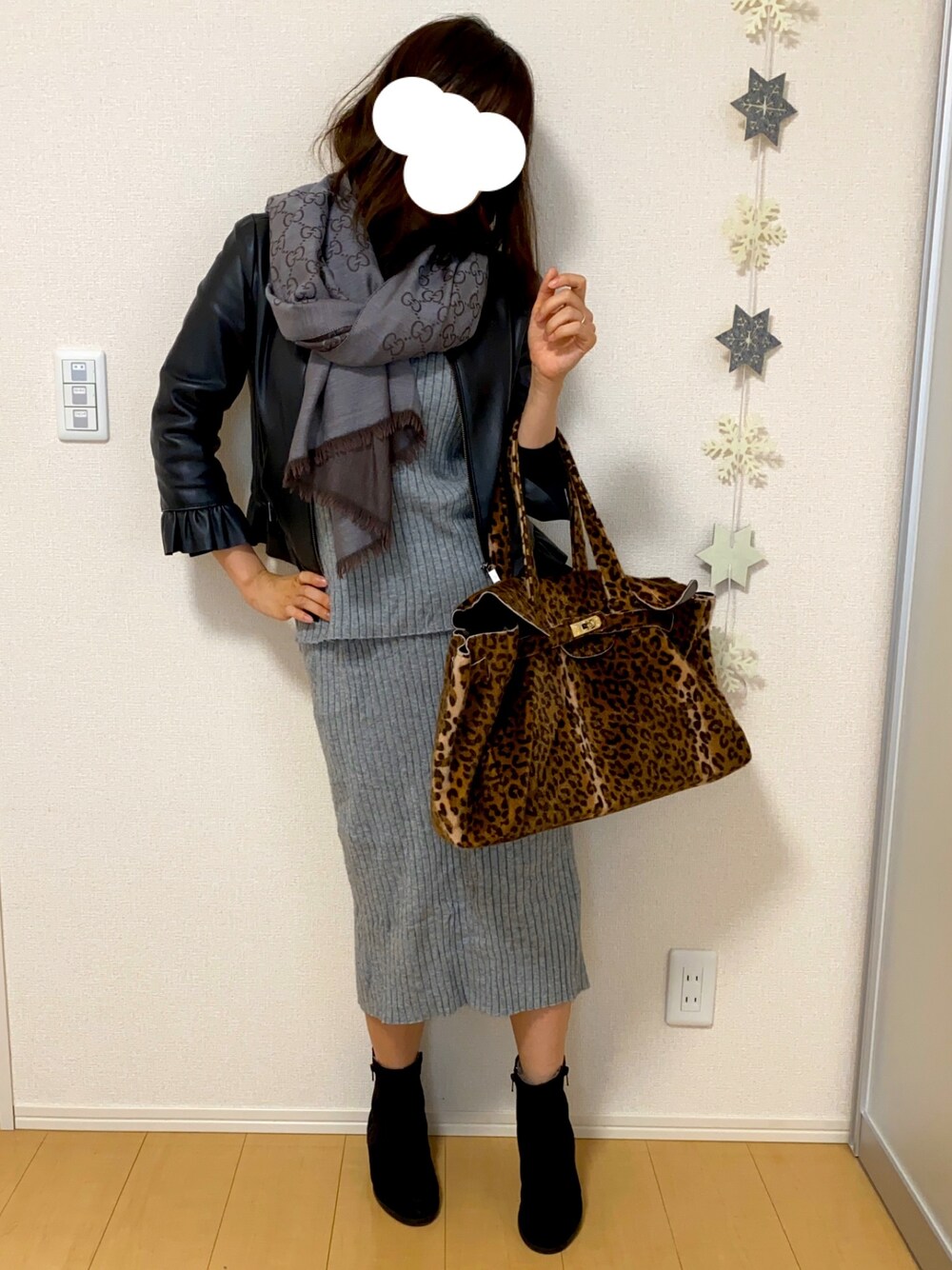 「セットアップ、ヒョウ柄バッグ、低身長女子、ZARA、グッチ、流行りガン無視、ニットコーデ、ショートブーツ」｜「MOUSSYのアイテム（バッグ、その他）」を使った、yuna15さん（レディース・149cm）の秋コーディネートの1枚目の写真