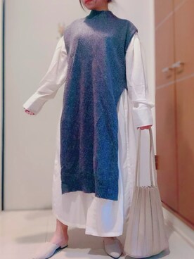 「プリーツバッグ」｜「アイテム（シャツワンピース）」を使った、meiさん（レディース・149cm）の春コーディネート