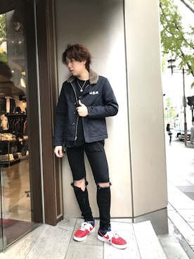 「アイテム（ミリタリージャケット）」を使った、しんちゃんさん（メンズ・181cm）の秋コーディネート