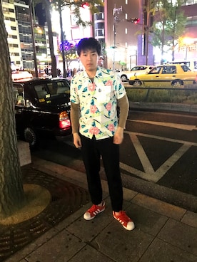 「レーヨンシャツ」｜しんちゃんさん（メンズ・181cm）の春コーディネート