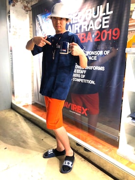 「AVIREX（アヴィレックス）のアイテム（サンダル）」を使った、しんちゃんさん（メンズ・181cm）の春コーディネート