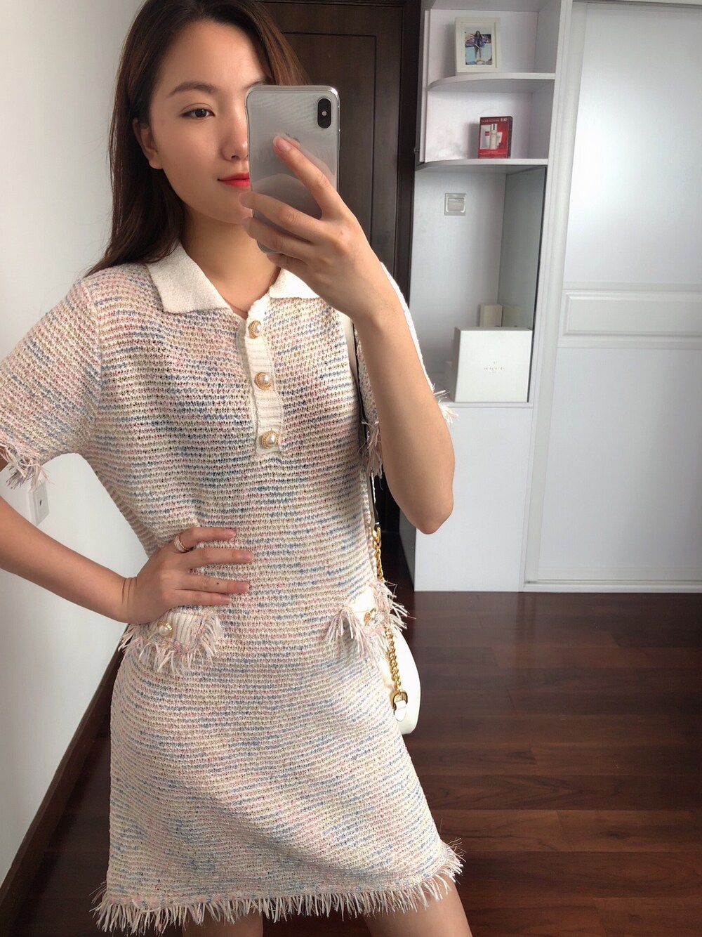 「ootd、夏、休闲、连衣裙、日系极简、女人味、韩系」｜「晓梦梦的工作室のアイテム（スカート、ピンク系）」を使った、晓梦梦さん（レディース・164cm）の夏コーディネートの1枚目の写真