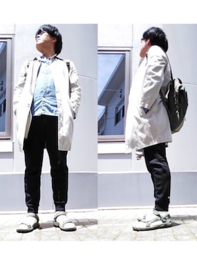 「PAUL&JOE（ポールアンドジョー）のアイテム（ステンカラーコート）」を使った、ノエルさん（メンズ・173cm）の春コーディネート