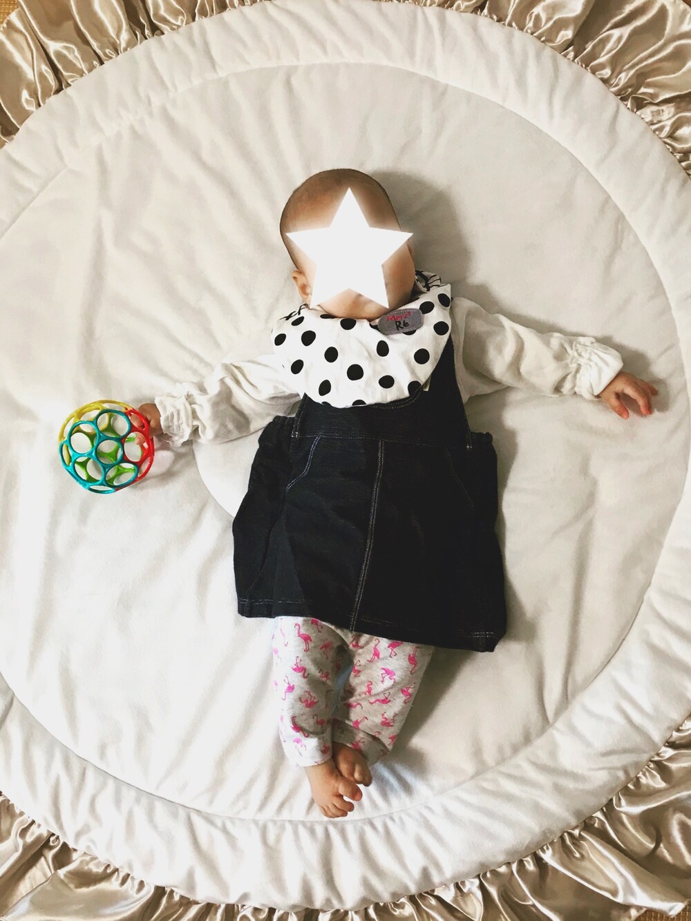 「4ヶ月、あかちゃんコーデ、UNIQLO、BeBe、ミキハウス、mikihouse、SHIPS KIDS」｜「MIKI HOUSEのアイテム（ジャンパースカート、ブルー系）」を使った、つるてかひなちゃんさん（レディース・60cm）の秋コーディネートの1枚目の写真
