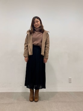 「GU（ジーユー）のアイテム（ダッフルコート）」を使った、萱兒さん（レディース・159cm）の秋コーディネート