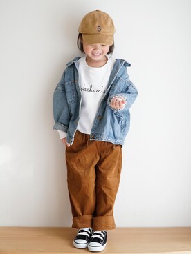 「西松屋」｜「アイテム（デニムジャケット）」を使った、haa__fuuさん（キッズ・100cm）の秋コーディネート