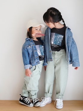 「ミントグリーン」｜「アイテム（ジャケット/アウター）」を使った、haa__fuuさん（キッズ・110cm）の春コーディネート