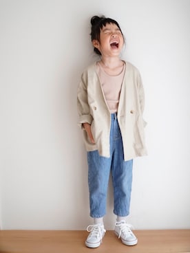 「LOWRYS FARM（ローリーズファーム）のアイテム（ノーカラージャケット）」を使った、haa__fuuさん（キッズ・110cm）の春コーディネート