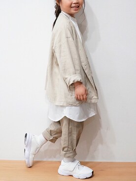 「LOWRYS FARM（ローリーズファーム）のアイテム（ノーカラージャケット）」を使った、haa__fuuさん（キッズ・110cm）の春コーディネート