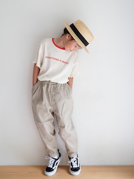 「panda（パンダ）のアイテム（トップス）」を使った、しなつさん（キッズ・110cm）の夏コーディネート