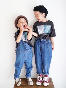 「アイテム（その他、ブルー系）」を使った、haa__fuuさん（キッズ・120cm）の秋コーディネート