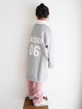 「お団子ヘアー」｜「アイテム（パーカー、グレー系）」を使った、haa__fuuさん（キッズ・120cm）の冬コーディネート