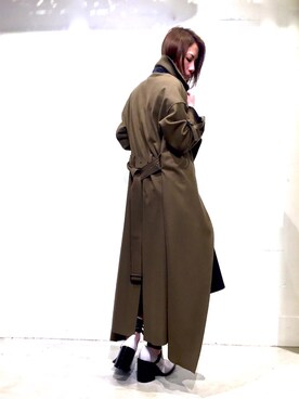 「アイテム（トレンチコート、グリーン系）」を使った、Shih-huiさん（レディース・158cm）の冬コーディネート