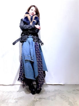「AULA」｜「アイテム（ライダースジャケット）」を使った、Shih-huiさん（レディース・158cm）の秋コーディネート