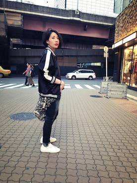 「ADDICT NOIR（アディクトノアー）のアイテム（ブルゾン）」を使った、Shih-huiさん（レディース・158cm）の夏コーディネート