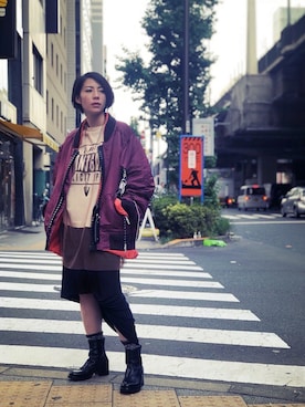 「MIHARAYASUHIRO（ミハラヤスヒロ）のアイテム（MA-1）」を使った、Shih-huiさん（レディース・158cm）の夏コーディネート