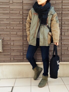 「w closet（ダブルクローゼット）のアイテム（モッズコート）」を使った、まよさん（レディース・160cm）の冬コーディネート