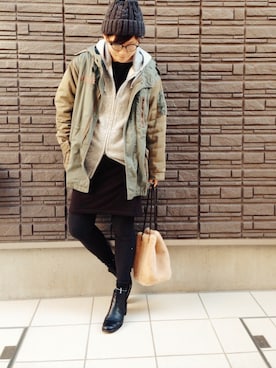 「w closet（ダブルクローゼット）のアイテム（モッズコート）」を使った、まよさん（レディース・160cm）の冬コーディネート
