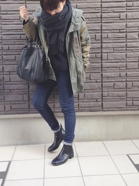 「w closet（ダブルクローゼット）のアイテム（モッズコート）」を使った、まよさん（レディース・160cm）の冬コーディネート