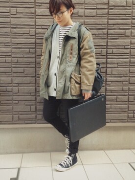 「w closet（ダブルクローゼット）のアイテム（モッズコート）」を使った、まよさん（レディース・160cm）の春コーディネート
